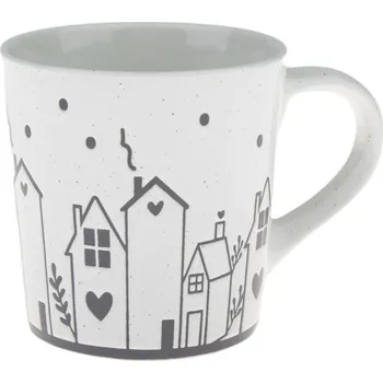 Keramický hrnek Domečky III, 470 ml, bílá