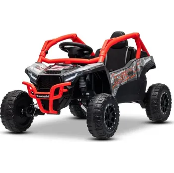 Dětské elektrovozidlo Beneo Elektrické autíčko Kawasaki TERYX KRX 1000 12V, červené, jednomístné, zadní odpružení, dálkové ovládání 2,4 Ghz, lithiová baterie, 2 x 25W motory, otevírací ochranné rámy, MP3 přehrávač se vstupem USB/AUX, licencováno