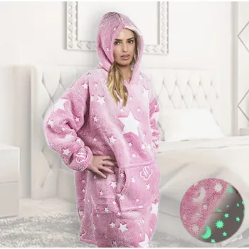 Svítící fleecová deka se rukávy – Starry Night (Glow-in-the-Dark) růžová