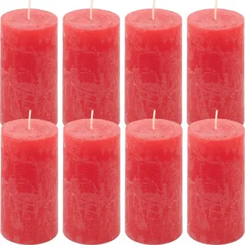 Svíčka Červená parafínová svíčka rustikální 10 cm, 25 h, sada 8 ks