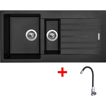 Kuchyňský dřez Granitový dřez Sinks PERFECTO 1000.1 Pureblack + Elasta nerez/černá G22426