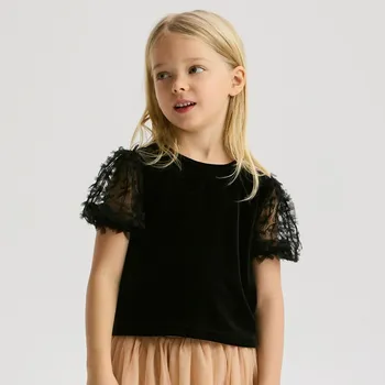 Dívčí košile Reserved - Sametová halenka s výstřihem na zádech - černý - 441FW-99X - 441FW-99X-122