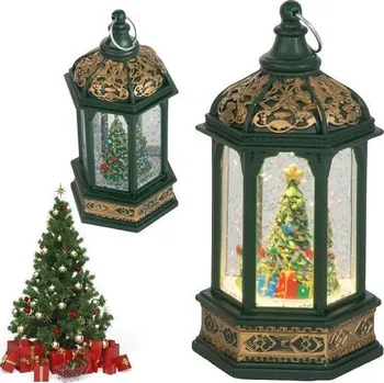 Lucerna Vánoční LED lucerna se stromečkem 14 cm zelená