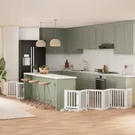 Zábrana pro psy s dvířky skládací 15 panelů bílá 750 cm topol