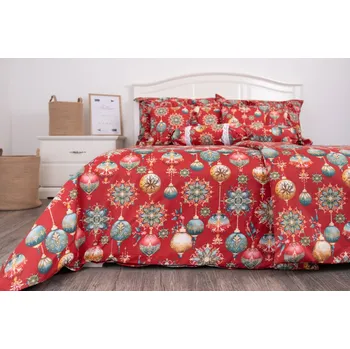 Povlečení Podpěrová s.r.o. Vánoční bavlněné povlečení OZDOBY ČERVENÉ 140x200, 70x90 cm