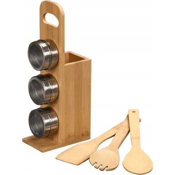 PŘÍSLUŠENSTVÍ NA VAŘENÍ BAMBUSOVÉ LŽÍCE 7 kusů + STOJAN NA KOŘENÍ