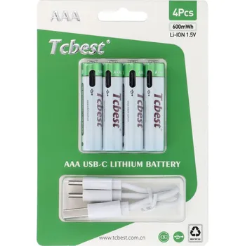 Článková baterie Tcbest Dobíjecí baterie R3 4 ks + kabel USB-A na 4x USB-C