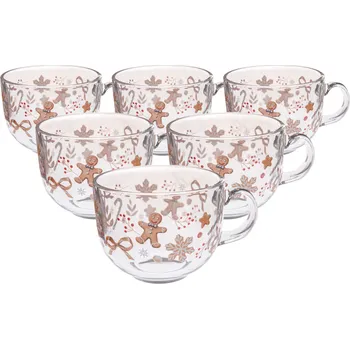 Sada 6 skleněných hrnků Perníček 500 ml, průhledná