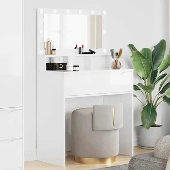 Toaletní stolek Toaletní stolky do ložnice se zásuvkou Vysoce lesklá bílá