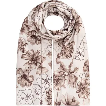 Šála Dámský hřejivý květinový šál smetanový - hnědé květy 7200813-2