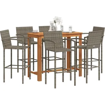 Zahradní sestava vidaXL 7dílný zahradní barový set masivní akácie a polyratan [3295293] Barva: Šedá