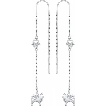 Náušnice Stříbrné visací řetízkové náušnice psík Akim s Brilliance Zirconia JJJ0859ES