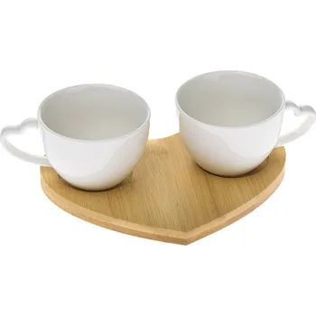 Sada 2 porcelánových šálků s podtáckem Srdce