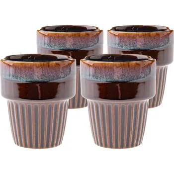 Sada 4 keramických hrnků Rustik 100 ml, tmavě hnědá