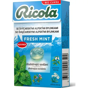 Čokoláda Ricola bylinné bonbóny bez cukru Fresh Mint 40g cena za kartonové balení (Kartonové balení : 20 ks)