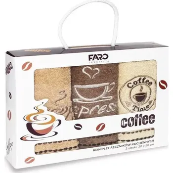 Utěrka FARO Dárkové balení 3 ks froté ručníků s výšivkou Coffe Bavlna - Froté, 30/50 cm