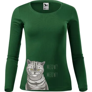Dámské tričko DOBRÝ TRIKO Dámské triko s potiskem kočky Velikost: XL, Barva: Lahvově zelená