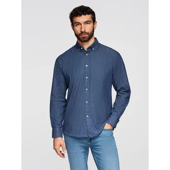 Pánská košile Pánská vzorovaná jemná džínová košile s kapsou - modrá V2 OM-SHDS-0179 - XL