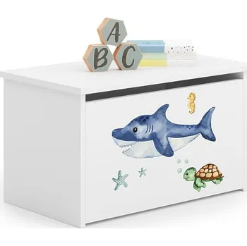 Dětská skříň Truhla na hračky Daria bílá s potiskem Žralok