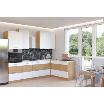 Kuchyňská linka Rohová kuchyňská linka 275 x 140 cm Artisan 1 - Dub artisan + Bílý lesk