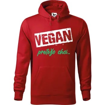 Pánská mikina DOBRÝ TRIKO Pánská mikina s potiskem Vegan, protože chci Velikost pánské mikiny: 2XL, Barva: Červená