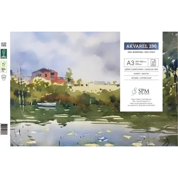 Blok Akvarel 230 – akvarelový blok A3, středně hlazený | akvarelový blok A3, 230 g/m2, klížený karton, 100% buničina, přírodní barva, česká výroba, pro temperu