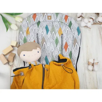 SET Podložka prodloužená (Trees, černý fleece) + copánková deka (dijon, černý fleece)