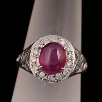 Prsten Stříbrný prsten s přírodním rubínem a zirkony Ag 4,4 g 55