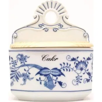 Dóza na potraviny Český porcelán Dubí Cibulák Dubí Slánka závěsná s dř. víčkem s nápisem cukr - cibulák 10116, 0,7 l