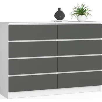Komoda KOMODA K140 8SZ CLP PK BÍLÁ / ŠEDÁ