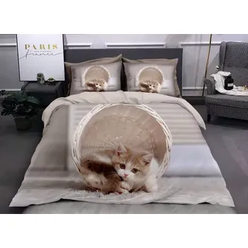 Povlečení TOTÁLNÍ MASAKR CEN ! Roztomilé 3D povlečení 140x200/70x90 cm – Kotě v košíčku + povlak na polštářek ZDARMA