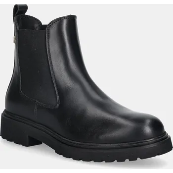 Dámská zimní obuv Kožené kotníkové boty Tommy Hilfiger LEATHER CLEATED CHELSEA dámské, černá barva, na plochém podpatku, FW0FW08766 99X, EUR 41