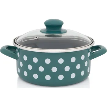 Hrnec Metalac Zelený puntík, Kastrol se skl. poklicí 18 cm, 2 l, černý vnitřek