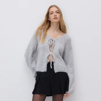 Dámský svetr Reserved - Kardigan s příměsí vlny z alpaky - světle šedá - 598IN-09M - 598IN-09M-XL