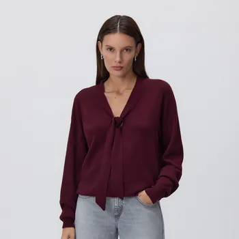 Dámský svetr Reserved - Svetr s ozdobnou vazačkou - hnědá - 033GH-83M - 033GH-83M-M