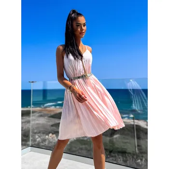 Dámské šaty Baby růžové lesklé plisované šaty CLAURA se zlatým páskem Velikost: ONESIZE