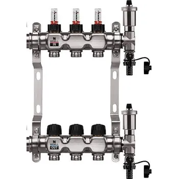 rozdělovač topení Wigell Podlahový rozdělovač WIGELL, 3 okruhy, nerez + automatické odvzdušňování