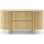 Dvoudveřová komoda se zásuvkami Segretto, zaoblená, přírodní dub, travertin