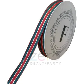 Stuha Stuha tkaná 1,2 cm x 10 y - pruhy zelené-červené-zlaté