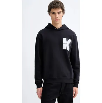 Pánská mikina Bavlněná mikina Karl Lagerfeld Jeans pánská, černá barva, s kapucí, s potiskem, B1M20053 99X, vel. L