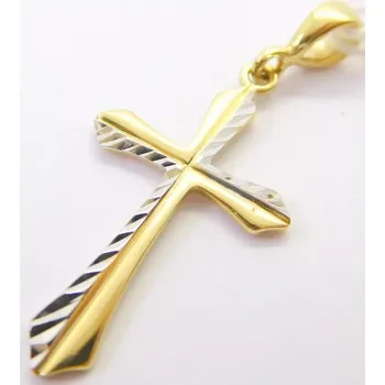 Přívěsek Klenoty Budín Dámský zlatý gravírovaný přívěsek z bílého a žlutého zlata křížek 585/0,89gr HK3257 (Klenoty Budín Dámský zlatý gravírovaný přívěsek z bílého a žlutého zlata křížek 585/0,89gr HK3257)