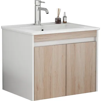 Policová skříň Závěsná skříňka pod umyvadlo Houseland Morvia 60 cm dub/bílá