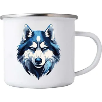 Bílý plechový hrnek 380ml s obrázkem - vlk