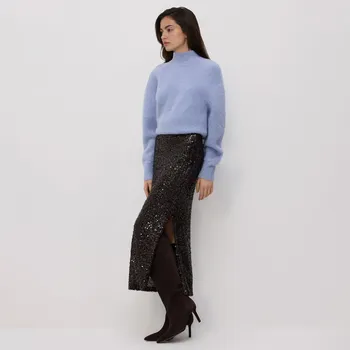 Dámská sukně Reserved - Flitrová midi sukně - tmavě hnědá - YT130-89X - YT130-89X-L