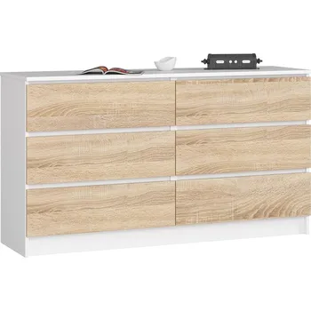 Komoda KOMODA K 140 cm 6 ZÁSUVKY PK BÍLÁ / SONOMA