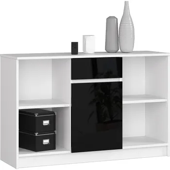 Komoda KOMODA B-17 120 cm 1 ZÁSUVKA 1 DVEŘE PK BÍLÁ / ČERNÝ LESK