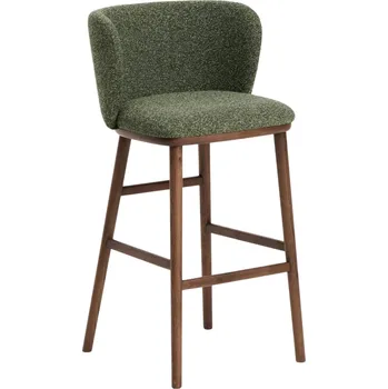 Barová židle Kave Home Zelená barová židle Ciselia 75 cm s ořechovou podnoží