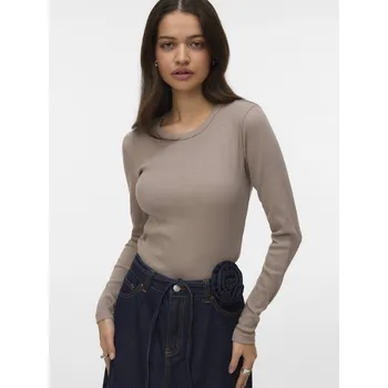 Dámské tričko Vero Moda basic triko s dlouhým rukávem světle hnědé Velikost: XL