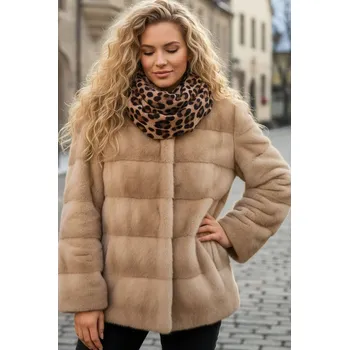 Glara Dámská tunelová šála se zvířecím vzorem a kožíškem 175197