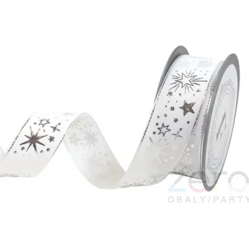 Stuha Stuha tkaná 3,5 cm x 10 m - bílá s hvězdami